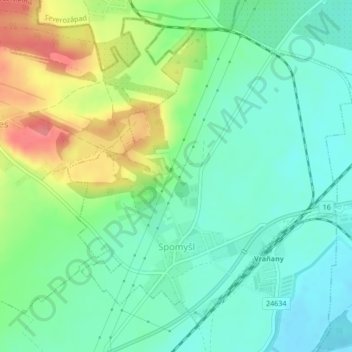 Spomyšl topographic map, elevation, terrain