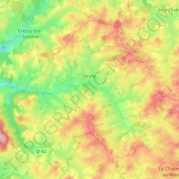 Grury topographic map, elevation, terrain