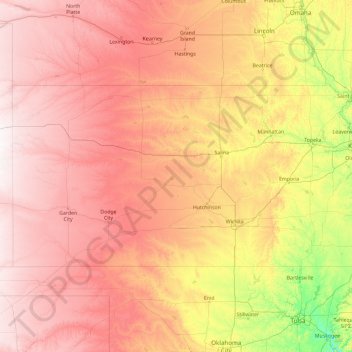 Kansas topographic map, elevation, terrain