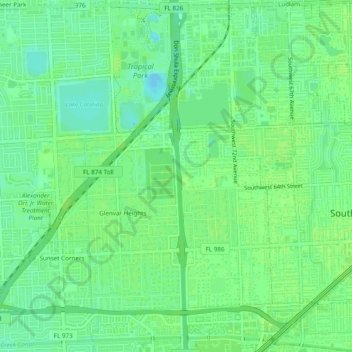 Glenvar Heights topographic map, elevation, terrain