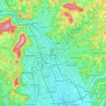 Graz topographic map, elevation, terrain