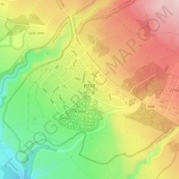 Katzrin topographic map, elevation, terrain