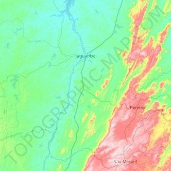 Jaguaribe topographic map, elevation, terrain