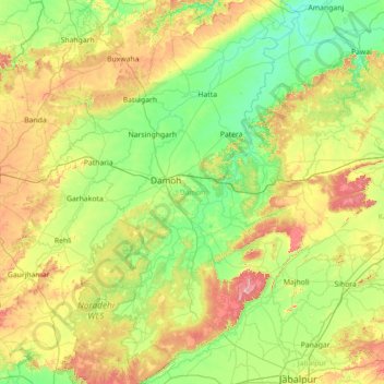 Damoh topographic map, elevation, terrain