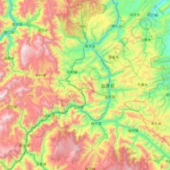 盐津县 topographic map, elevation, terrain