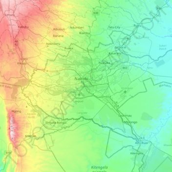 Nairobi County topographic map, elevation, terrain