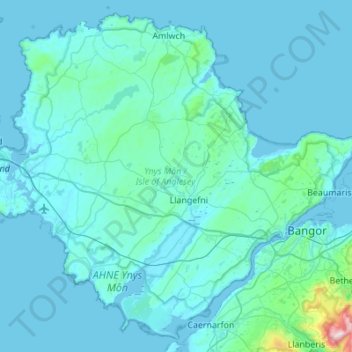 Anglesey topographic map, elevation, terrain