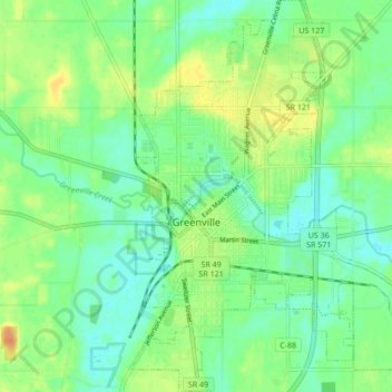 Greenville topographic map, elevation, terrain