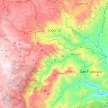 Cocorná topographic map, elevation, terrain