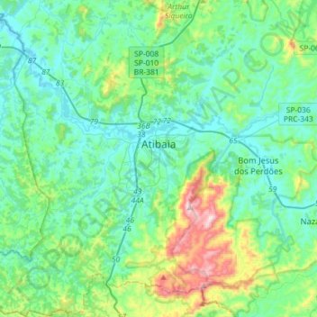 Atibaia topographic map, elevation, terrain