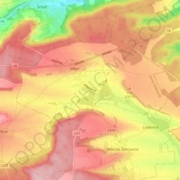 Mšec topographic map, elevation, terrain