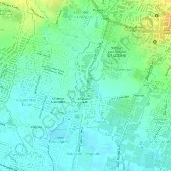 Cisaranten Wetan topographic map, elevation, terrain