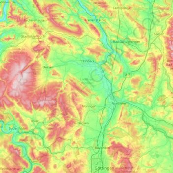 Northeim (arrondissement) topographic map, elevation, terrain