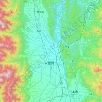 Azumino topographic map, elevation, terrain