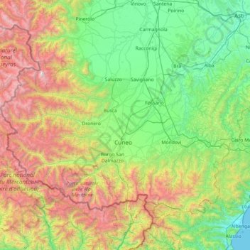 Cuneo topographic map, elevation, terrain