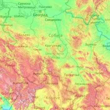 Central Serbia topographic map, elevation, terrain