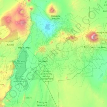 Monduli topographic map, elevation, terrain
