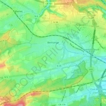 Bertrange topographic map, elevation, terrain