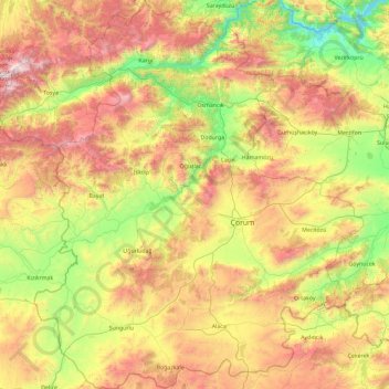 Çorum topographic map, elevation, terrain