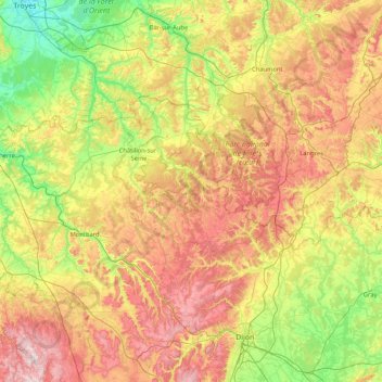 Plateau van Langres topographic map, elevation, terrain