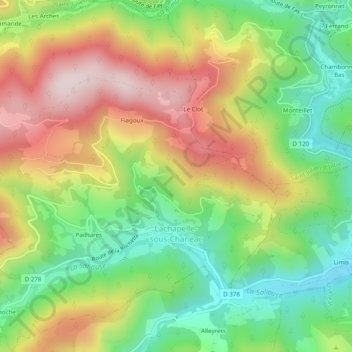 Lachapelle-sous-Chanéac topographic map, elevation, terrain