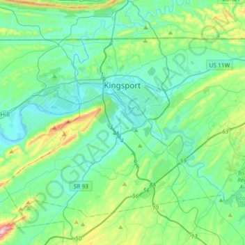 Kingsport topographic map, elevation, terrain