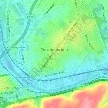 Conshohocken topographic map, elevation, terrain