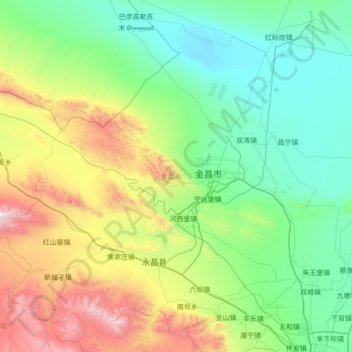 金昌市 topographic map, elevation, terrain