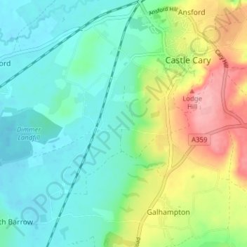 Castle Cary topographic map, elevation, terrain