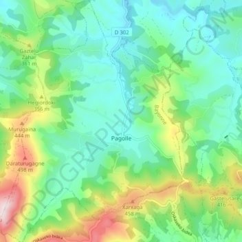 Pagolle topographic map, elevation, terrain