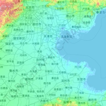 天津市 topographic map, elevation, terrain