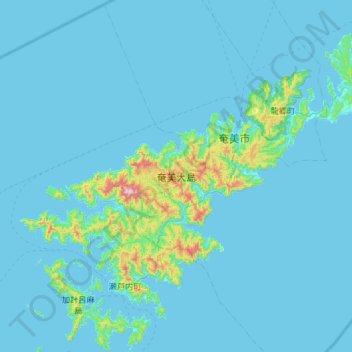奄美大島 topographic map, elevation, terrain