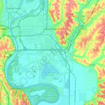 Council Bluffs topographic map, elevation, terrain