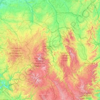 Auvergne topographic map, elevation, terrain