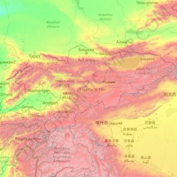 Kyrgyzstan topographic map, elevation, terrain