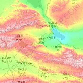 博尔塔拉蒙古自治州 topographic map, elevation, terrain