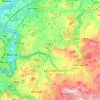 Tafers topographic map, elevation, terrain