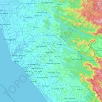 Kollam topographic map, elevation, terrain