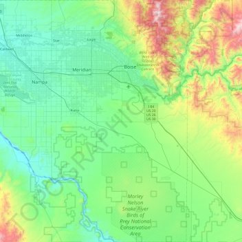 Ada County topographic map, elevation, terrain