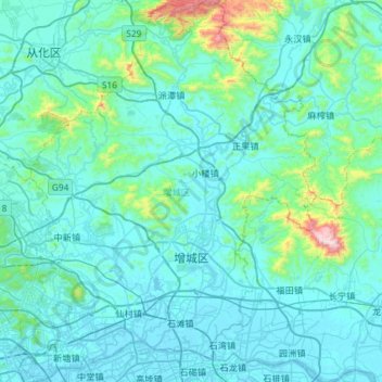 Zengcheng District topographic map, elevation, terrain