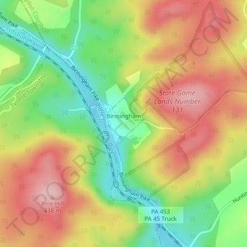 Birmingham topographic map, elevation, terrain
