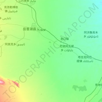 岳普湖县 topographic map, elevation, terrain