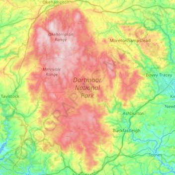 Dartmoor topographic map, elevation, terrain