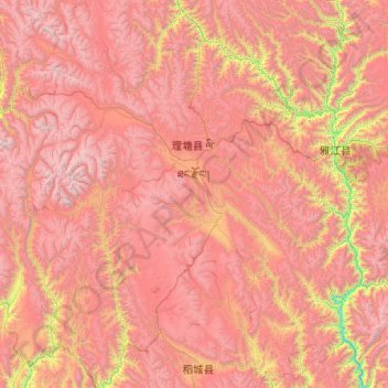 理塘县 topographic map, elevation, terrain