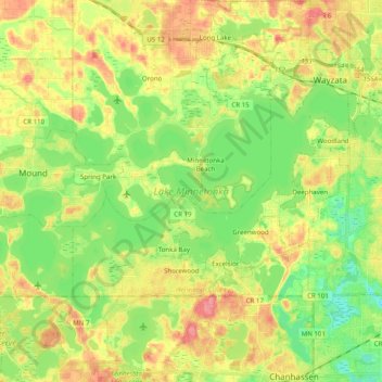 Lake Minnetonka topographic map, elevation, terrain
