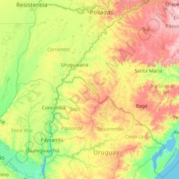 Río Uruguay topographic map, elevation, terrain