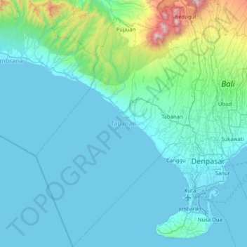 Tabanan topographic map, elevation, terrain