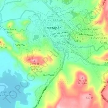 Metapán topographic map, elevation, terrain