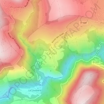 Cognet topographic map, elevation, terrain