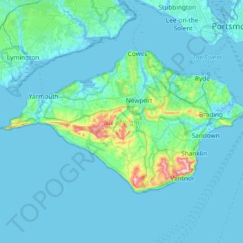 Île de Wight topographic map, elevation, terrain